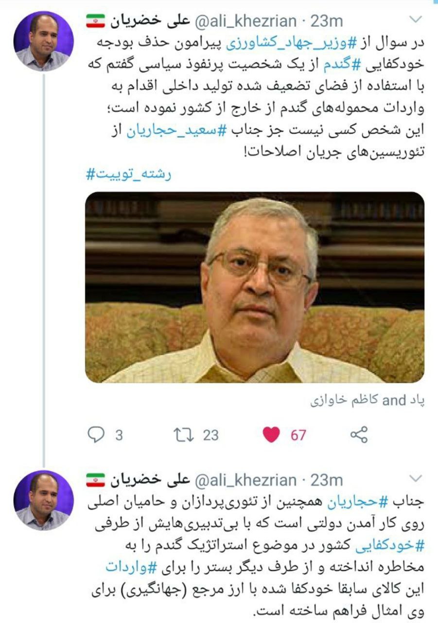 تئورسین اصلاحات وارداتچی نورچشمی گندم است