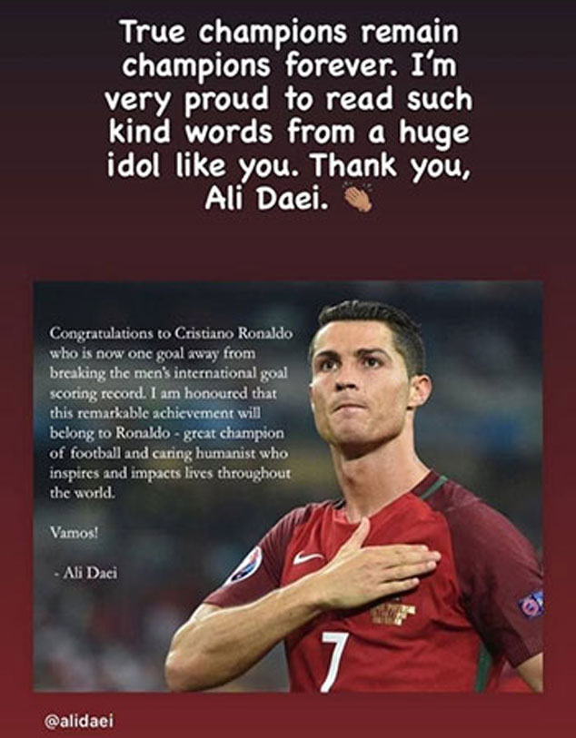 رونالدو از علی دایی تشکر کرد